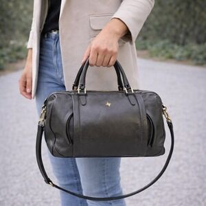 Ora Delphine Charcoal Pebbled Leather Tote Satchel w/ Strap & Dust Bag